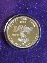 Disney Mickey Mouse Merry Christmas 1987 Happy New Year 1988 999 Silver Coin - £51.15 GBP