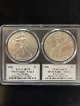 2021 Type 1 and Type 2 American Silver Eagle Set, PCGS MS70, First Strike - £125.72 GBP