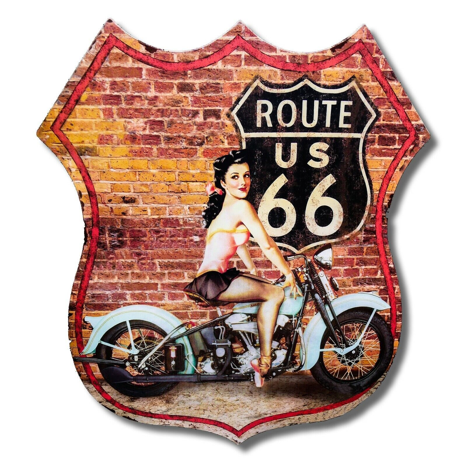 Primary image for Route 66 Pin Up Hot Rod Bopper Chopper Motorcycle Vintage Racing Sticker