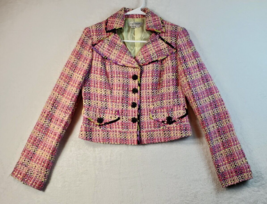 Kay Unger Jacket Womens Size 6 Multi Geo Print Long Sleeve Pockets Button Front - £11.73 GBP