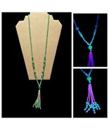 Antique 1920-30s Art Deco Sautoir Green White Uranium Glass Bead Tassel ... - $4,814.59 MXN