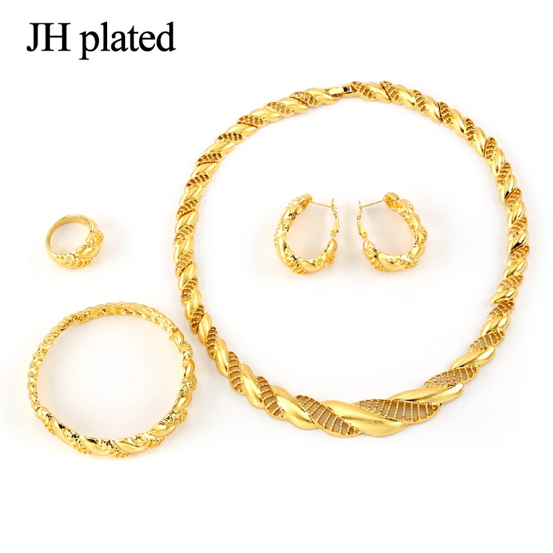 JHplated Arab Jewelry sets GolNecklace  Bracelet Earrings ring Africa se... - £24.62 GBP