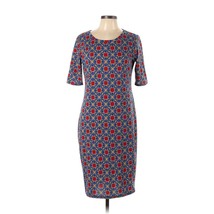 LuLaRoe LLR Julia Dress Blue Gold Red Large Knee Length Short Sleeve - $26.28 CAD