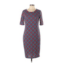 LuLaRoe LLR Julia Dress Blue Gold Red Large Knee Length Short Sleeve - £15.21 GBP