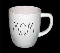 RAE DUNN Double Sided &quot;MOM&quot; &amp; Pink Tulip Pink Interior Rounded Coffee Mu... - $22.99