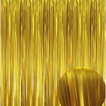 Shimmering Gold Party Backdrop - 3.2 ft x 9.8 ft Metallic Tinsel Fringe ... - $19.79