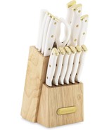 15-Piece, White And Gold Farberware Triple Riveted Knife Block Set. - £45.57 GBP