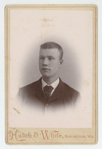 Antique Circa 1880s Cabinet Card Handsome Young Man Hatch &amp; White Burlington, WI - £7.44 GBP