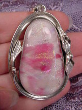 (#D-707) Dichroic Fused Glass Silver Pendant White Pink Green - $108.45