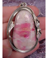 (#D-707) DICHROIC Fused GLASS SILVER Pendant WHITE PINK GREEN - £84.93 GBP