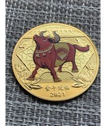 2021 Gold Colored Year Of Red Bull Commemorative Coin Enameled - £4.85 GBP
