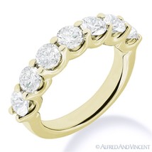 Round Cut Forever ONE D-E-F Moissanite 14k Yellow Gold 7-Stone Band Wedding Ring - £415.51 GBP+