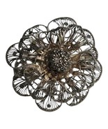 925 Sterling Silver - Vintage Antique Dark Tone Filigree Brooch Pin - $80.00