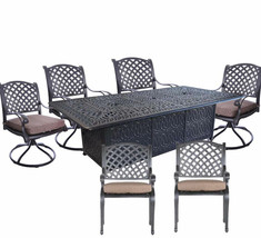 Propane 7 piece fire pit table set aluminum patio heavy furniture all ro... - $4,945.74 CAD