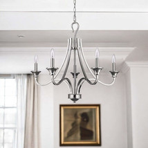 Nickel Candle Style Five Light Metal Dimmable Chandelier - $576.13