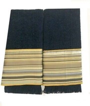  Avanti Fingertip Towels Embroidered Bathroom 11x18" Set of 2 Navy Satin Striped - $36.14