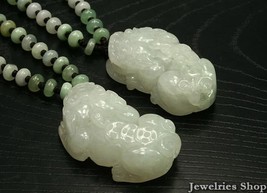 A pair   Natural White Carved Pixiu Jadeite Jade Neckla - £39.14 GBP