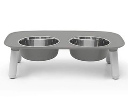 Messy Mutts Dog Double Feeder Elevated Grey - £56.93 GBP