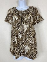 White Stag Womens Size S Brown Animal Print Knit Top Short Sleeve - $11.30