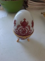 Porcelain Egg Trinket Box Gold Pink Cranberry Dresser Vintage  - $24.70