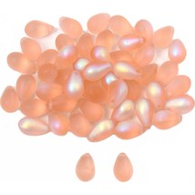 50 Frosted Pink Teardrop Czech Glass Beads Jewelry 6mm - £6.73 GBP