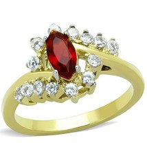 Gold Plated Red Marquise Cut Cocktail Ring Stainless Steel TK316 - £14.38 GBP