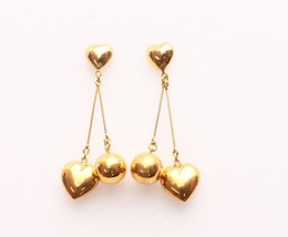 18k  gold heart ball drop earring #15 - £227.66 GBP