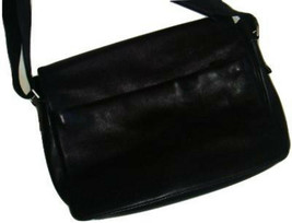 Banana Republic Black Leather 16&#39;&#39; Flapover Messenger Laptop Bag Briefcase - £27.24 GBP