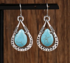 Large Tear Drop Earrings Inlaid  Synthetic Gem Stone Statement Earrings - £7.82 GBP