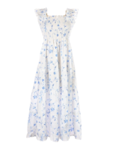 NWT Hill House Ellie Nap Dress in Blue Botanical Floral Smocked Midi Ruffle XS - $173.25