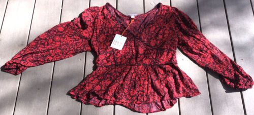 Primary image for Knox Rose Blouse Womens M Red Floral Boho Long Sleeve V Neck Smocked Lightweight