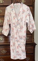 Garnet Hill Robe Cherry blossom floral Organic Green Cotton Wrap kimono pink XS - £15.44 GBP