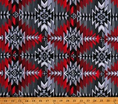 Cotton Southwestern Stripe Tribal Red Black Gray Fabric Print by Yard D462.74 - £10.97 GBP