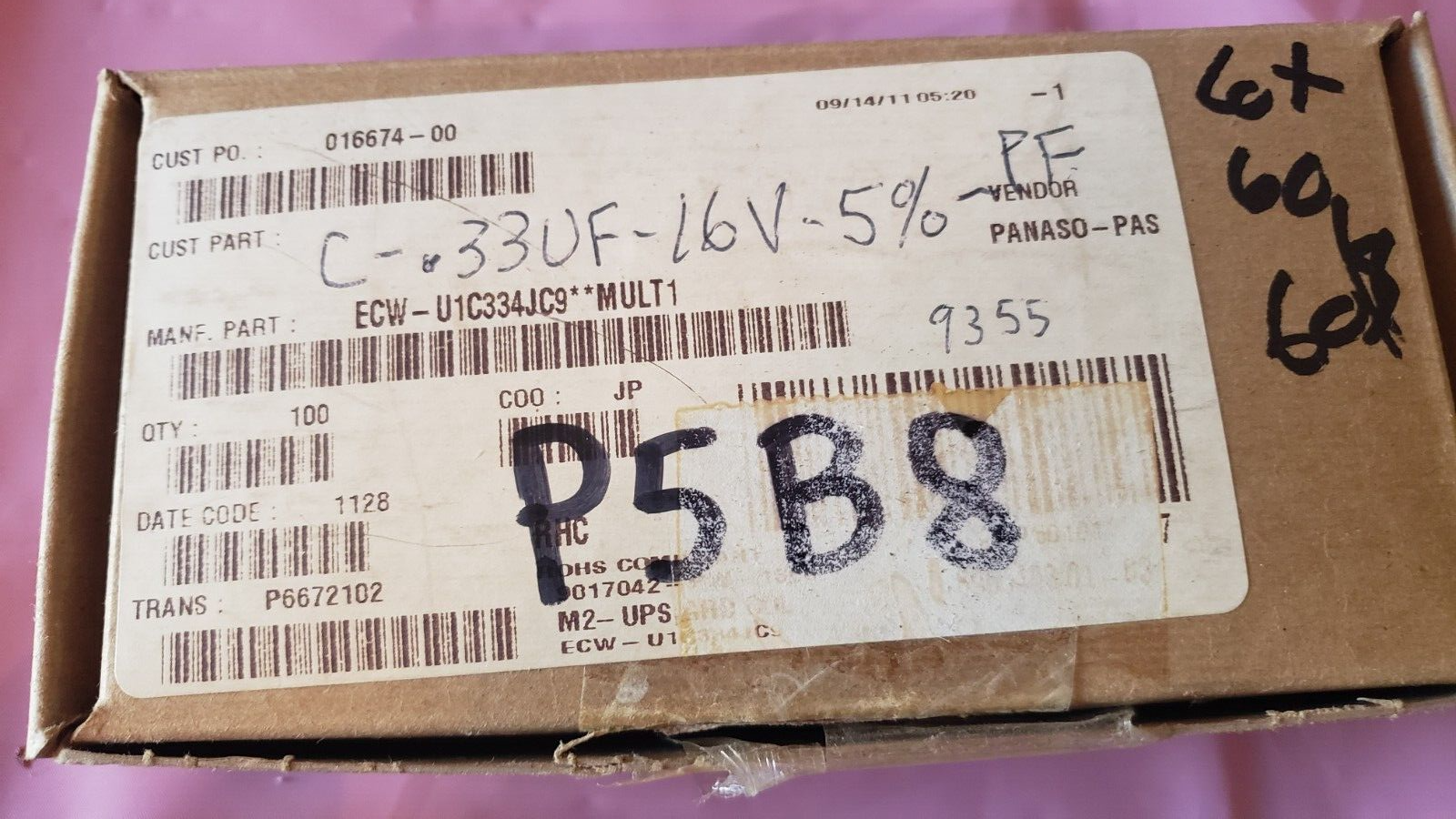 NEW LOT of 60 Panasonic Capacitor FILM 0.33UF 5% 16VDC 2416 # ECW-U1C334JC9 - $56.99