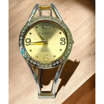 Peck &amp; Peck Cuff Wrist Watch Bracelet Gold Silver Tone with Rhinestones Quartz - £13.97 GBP