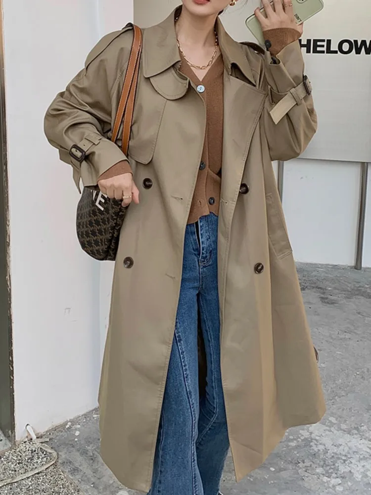 Korean Fashion Loose Women&#39;s Trench Coat  Female Double-Breasted Belted Lady Clo - £184.97 GBP