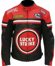  Lucky Strike Black Red Cowhide Motorcycle Leather Jacket With Protections - £140.99 GBP