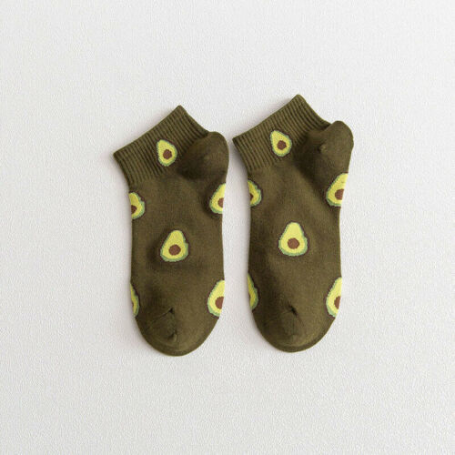 Avocado Patterned Short Ankle Socks (Adult Medium) - Olive Green / Adult... - $2.97