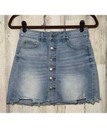 American Eagle Women’s Jean Skirt Size 2 Button Fly Raw Frayed Hem - £10.86 GBP