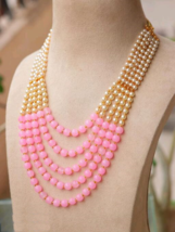 Indian Bollywood Gold Plated Pink Necklace Layerd Mala Jewelry Set - £15.26 GBP