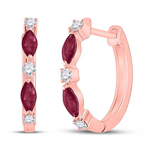 14kt Rose Gold Womens Marquise Ruby Diamond Hoop Earrings 1/2 Cttw - £338.52 GBP
