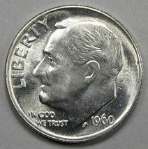 1960-P Roosevelt Dime Lamination Flake Right Obverse Rim GEM+ UNC AD550 - £12.85 GBP