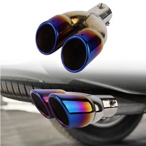 Burnt Blue Dual Round Shape Car Exhaust Muffler Tip Pipe 63mm 2.5‘’ Inlet - £30.39 GBP