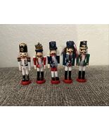 Set Of 5 Vintage Unbranded 4” Wooden Nutcracker Christmas Ornaments Holiday - $27.73 CAD