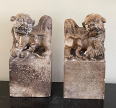 Fine Pair of Antique Chinese Carved Stone Foo Dogs Statues - £318.49 GBP