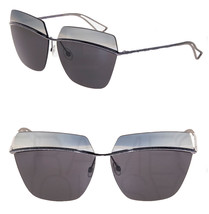 Christian Dior Metallic Grey Gunmetal Silver Mirrored Metal Oversized Sunglasses - £148.82 GBP