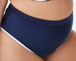 Talla Grande Cintura Alta Braguita Bikini Azul Marino con Contraste Blan... - $10.88