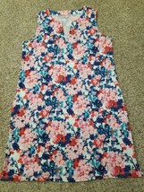 NWOT~Lands&#39; End Floral V-Neck Sleeveless Knee Length Cotton Dress Cover Up ~Med - £19.13 GBP