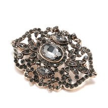 Hot Gray Crystal Flower Brooch Pin For Women Antique Gold Arabesque Rhin... - $12.66