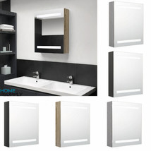 Modern Wooden Wall Mounted LED Vanity Bathroom Storage Cabinet Unit With Shelves - £112.05 GBP+